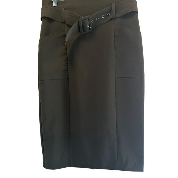 NY&C Size 8 Olive Green Pencil Knee Length Skirt With Belt & Pockets - Picture 2 of 13